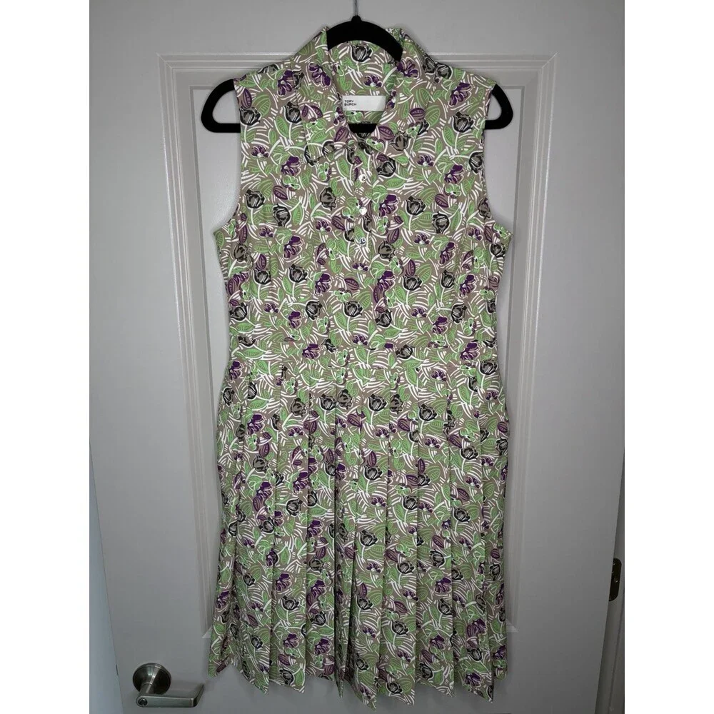 Tory Burch Printed Performance Golf Dress in Green Purple Floral Print Large